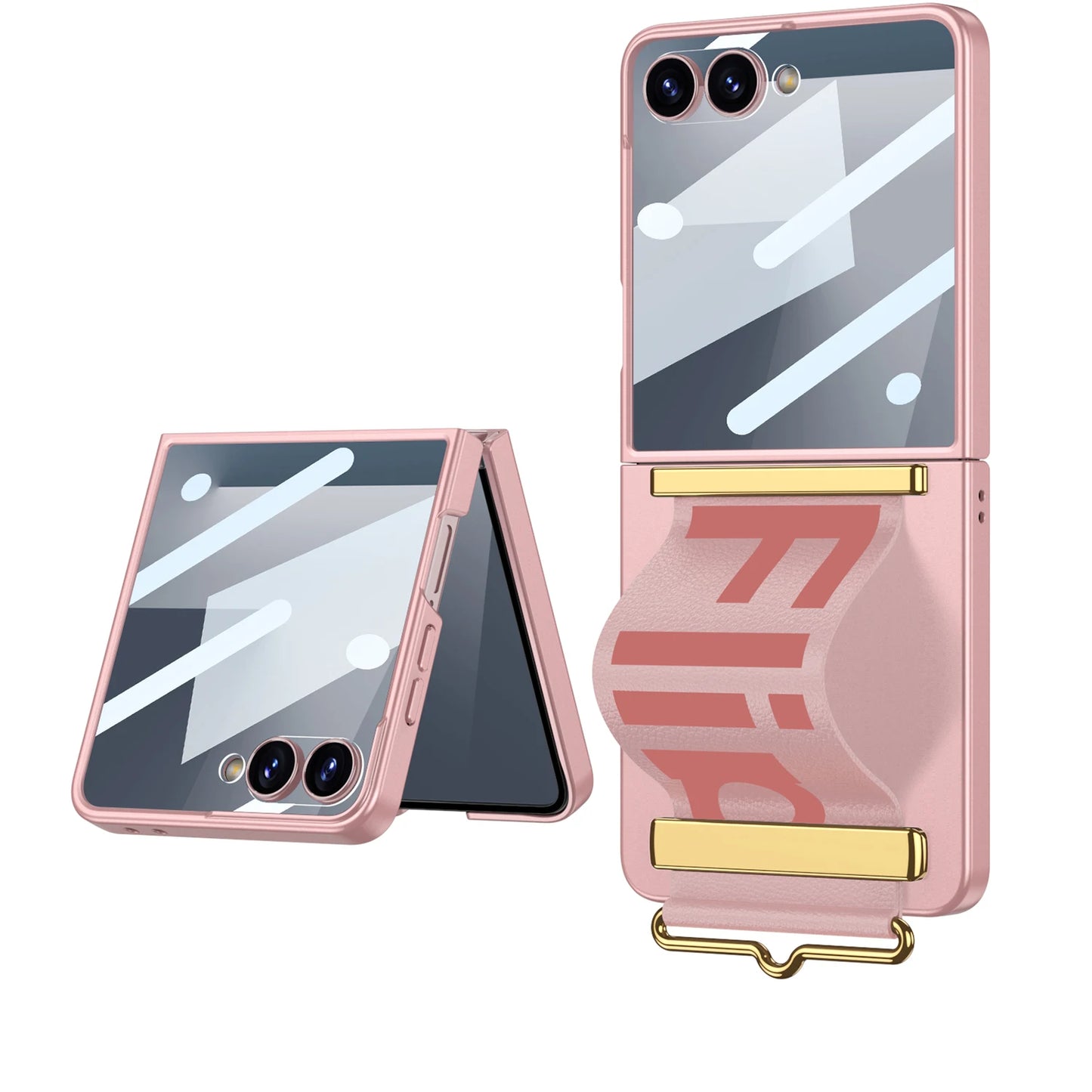 For Samsung Galaxy Z Flip 7 Case Plain Leather Wristband Holder Outer Screen Glass Plastic Matte Cover For Galaxy Z Flip7 Case