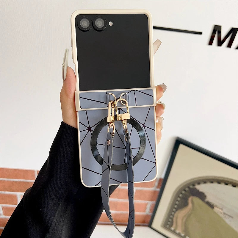 Luxury Geometric Prism Magnetic Phone Case For Samsung Galaxy Z Flip 7 6 5 4 3 5G ZFlip7 FE For Magsafe 3-piece Set Hinge Cover