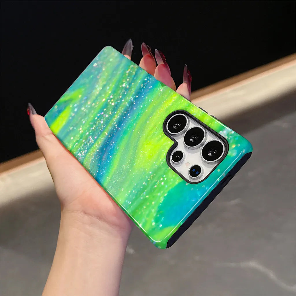 2 in 1 Dual Layer Case For Samsung S26 S23 S24 S25 Plus Ultra A16 A26 A36 A56 5G Fluorescent Green Pattern Shockproof Cover