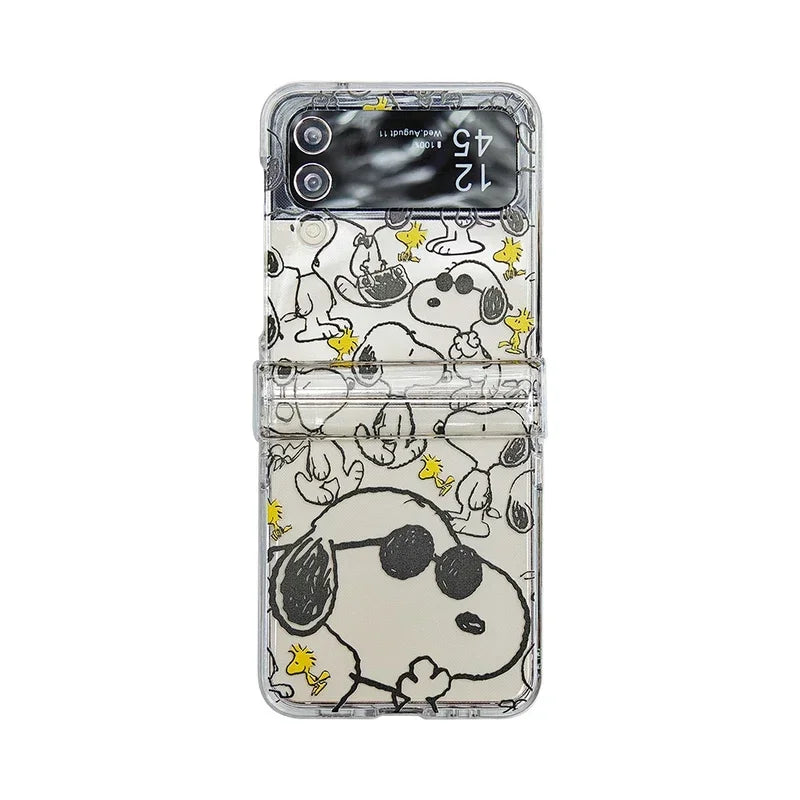 Cute Cartoon Snoopy Charlie Brown Peanuts Transparent Phone Case For Samsung Galaxy Z Flip 6 5 Hard PC Back Cover For Z Flip 3 4