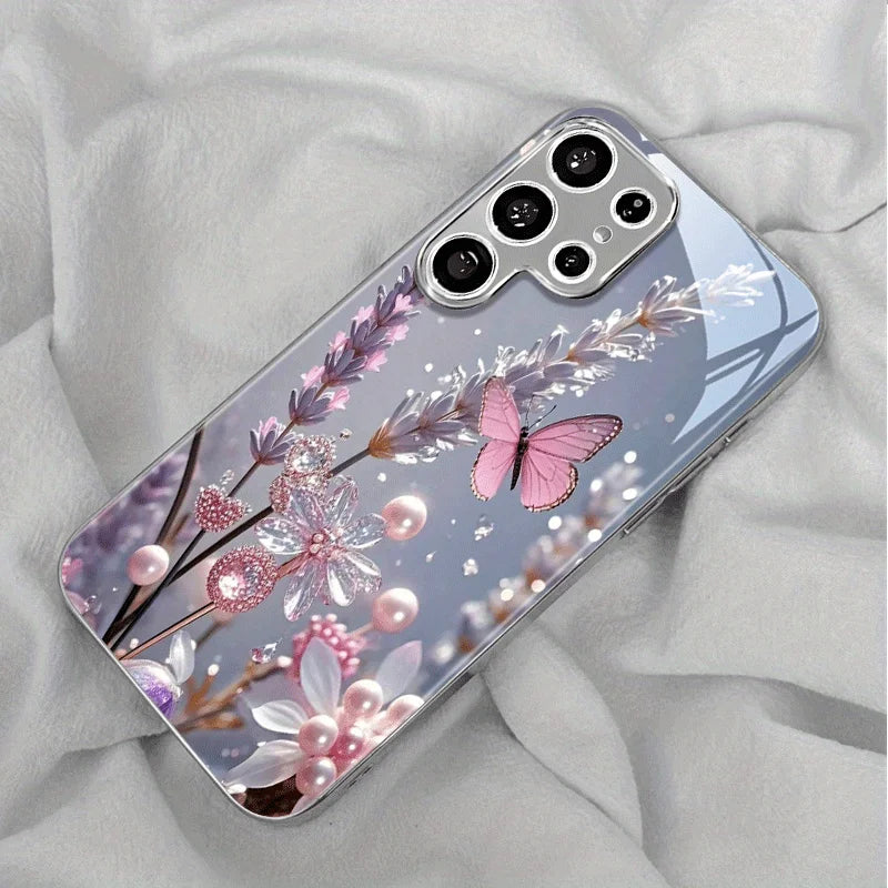 Electroplated gold new phone case for Samsung Galaxy S26 Ultra S25 Plus S24 S23 S22 fe tempered glass Artistic texture patterns