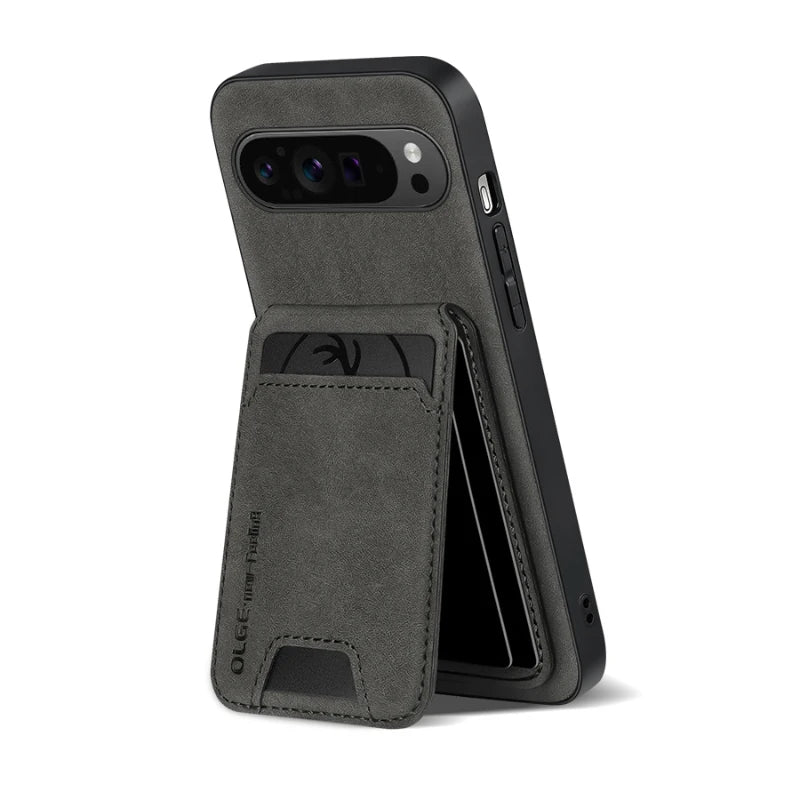 New Soft TPU Solid Color Leather Wallet Card Slot Bracket Shockproof Phone Case For Google Pixel 9 8 7 Pro XL 9A 8A 7A Back Case