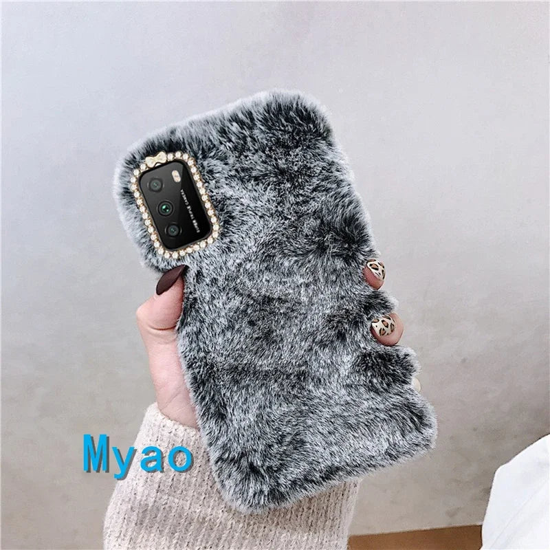 Hot Pink Phone Case For Google Pixel 9 9A 10 Pro 8 8A 7 7A 6 6A 5 5A Cady Color Fluffy Plush Fur Warm Soft Cover For Pixel 8