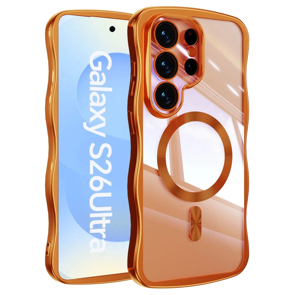 Electroplated Wave Frame Magnetic Case For Samsung Galaxy S26 Edge S25 S24 Ultra Plus Wireless Charge Transparent TPU Soft Shell