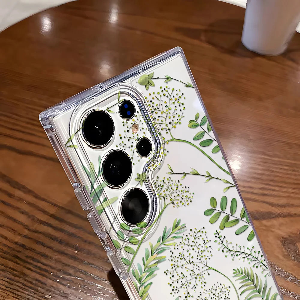 New Summer Leaves Clear Phone Case For Samsung Galaxy S25 Ultra S24 FE A56 A36 5G A55 A54 A35 A26 A16 A06 S23 S22 S21 Back Cover