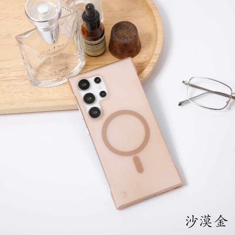 Matte Frameless Case For Samsung Galaxy S25 S24 S23 S22 Ultra Plus FE Magnetic For Magsafe Wireless Charge Ultra Thin Hard Cover