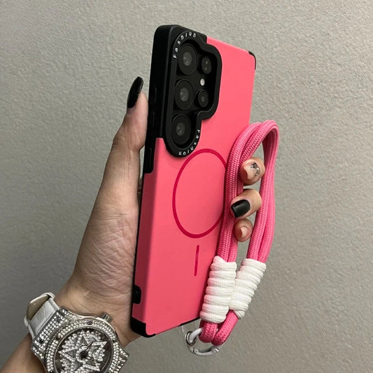 Pure Colour Fine Ring Magnetic Suction Liquid Lanyard Case for Samsung S22 S23 S24 S25 Ultra S25 Plus S25 Frame Printing Cover