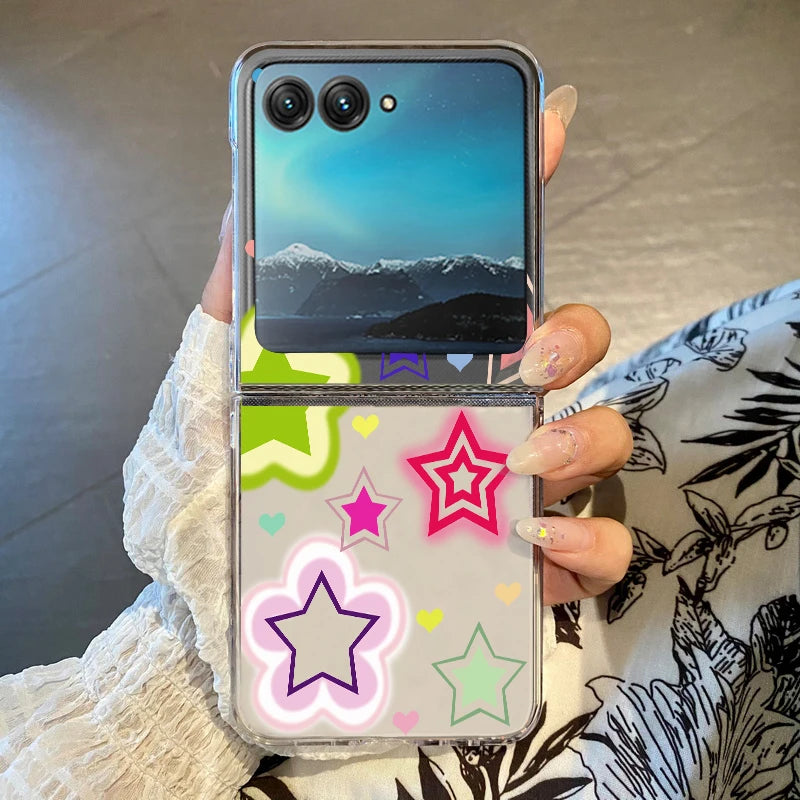 Colorful Stars Patterned Phone Case For Motorola Razr 60 50 Ultra Razr 50 40 Ultra 50 40 Shockproof Clear Hard PC Folding Cover