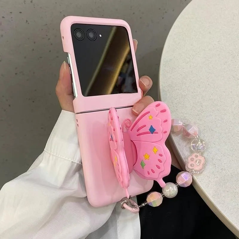 Luxury Cute Silicone Butterfly Bracket Case For Moto RAZR 50 40 60 Ultra Razr Plus 2025 2024 2023 with Portable Bracelet Cover
