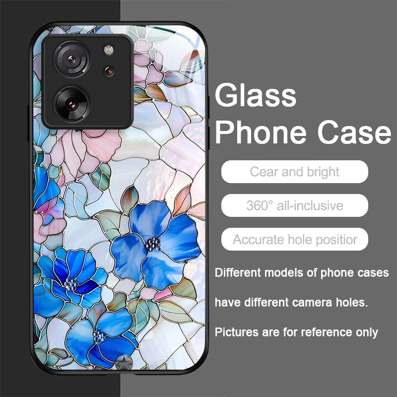 Luxury Flower Marble Texture Tempered Glass Phone Case for Motorola Moto G85 G84 G75 G55 Edge 50 Fusion 40 Neo 30 Pro Hard Cover