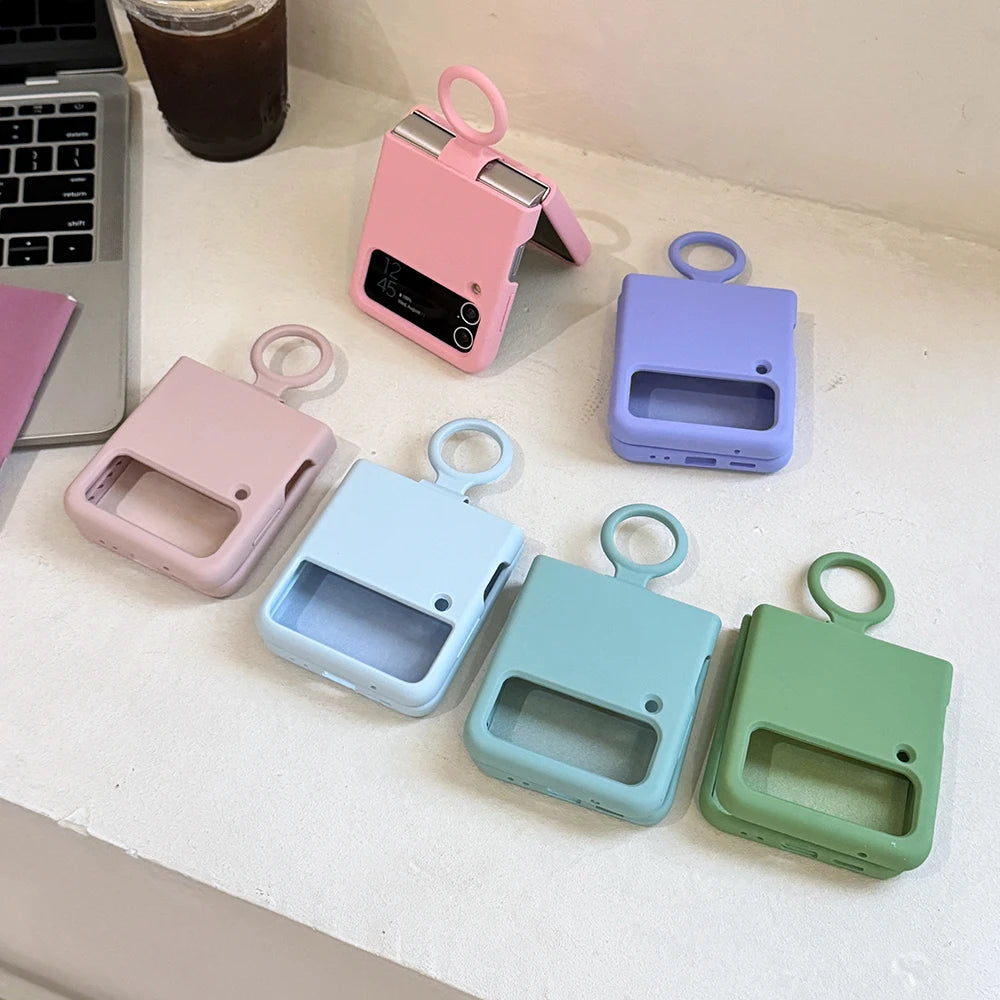 Ring Holder Matte Liquid Silicone Protective Cases For Samsung Galaxy ZFlip4 ZFlip3 Solid Color Soft Bumper Shockproof Cover