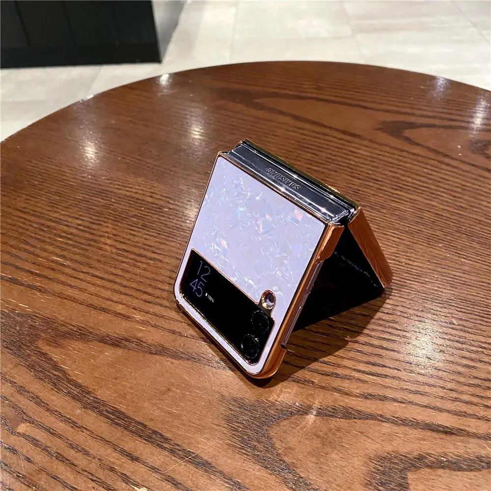 Shell Pattern Gold Plating Glitter Case For Samsung Z Flip 6 Flip 5 Flip 3 4 Cover Back Shell