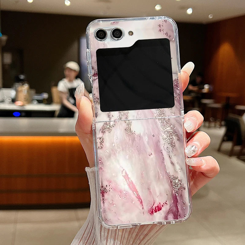 For Samsung Galaxy Z Flip 6 5 4 3 Case Luxury Watercolor Marble Pattern Hard Clear Folding Cover For Samsung Z Flip6 Flip5 Flip4
