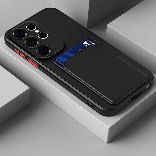 Liquid Silicone Case For Samsung Galaxy S25 S24 S23 S22 S21 S20 Ultra Plus FE Note 20 10 Ultra A16 A56 A26 A54 Card Holder Cover