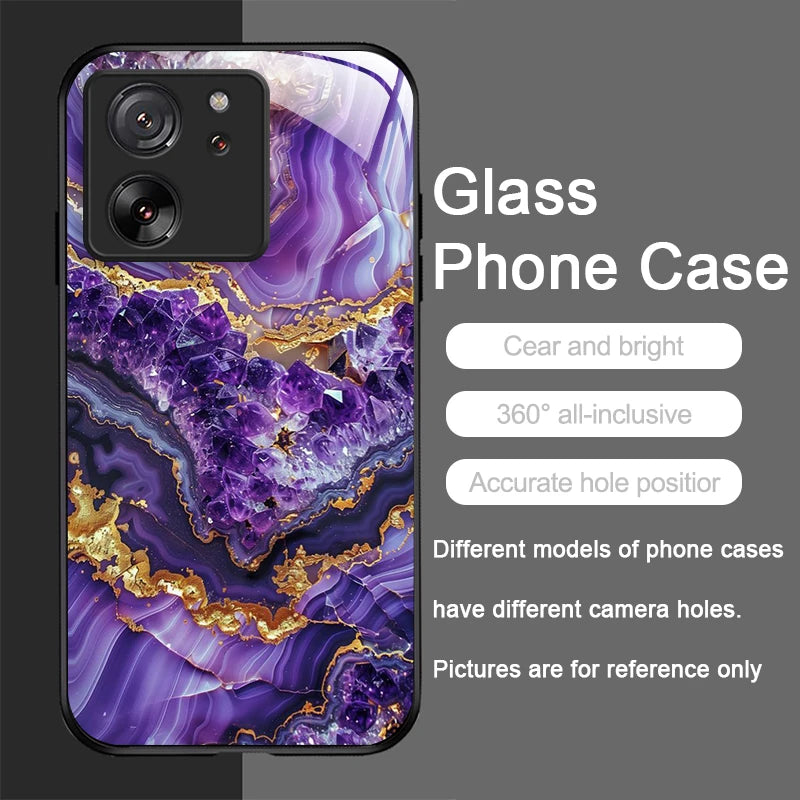 Luxury Marble Gem Pattern Tempered Glass Phone Case for Motorola Moto G85 G84 G75 G55 G24 5G Edge 50 Fusion 40 Neo 30 Pro Cover