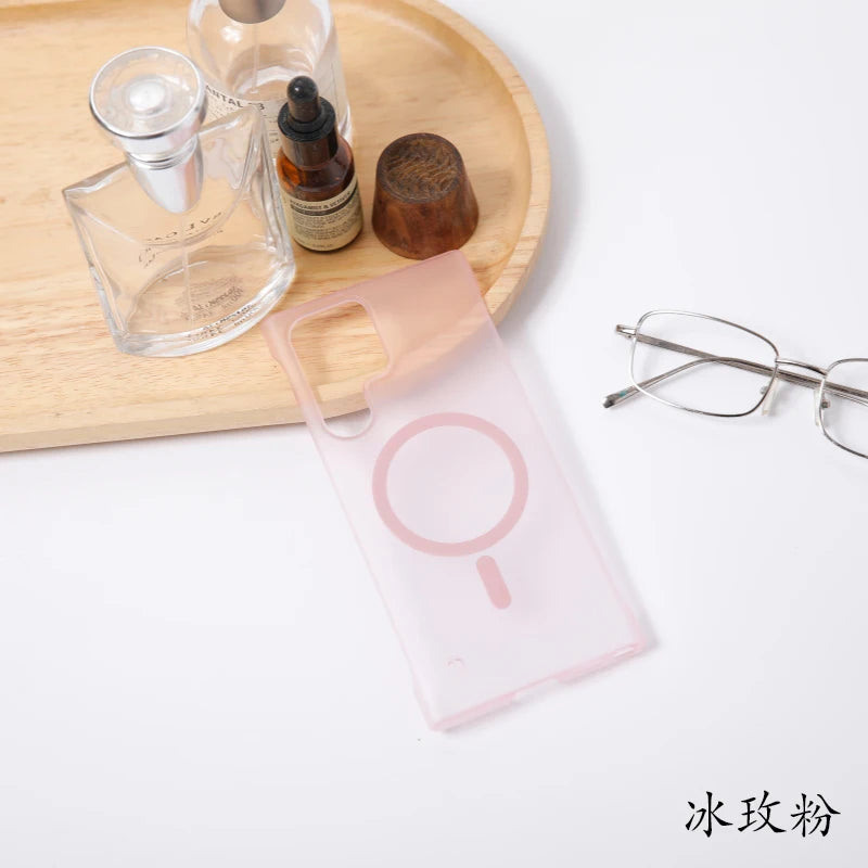 Matte Frameless Case For Samsung Galaxy S25 S24 S23 S22 Ultra Plus FE Magnetic For Magsafe Wireless Charge Ultra Thin Hard Cover