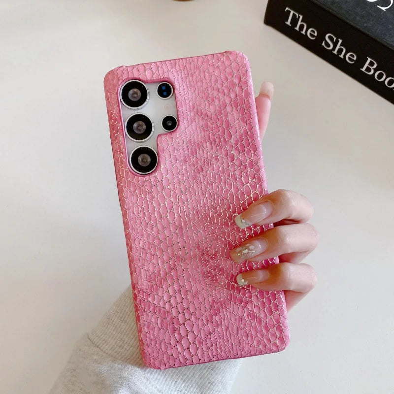 Luxury Golden Snake Leather Phone Case for Samsung Galaxy S25 S24 S23 S22 S21 S20 Ultra Plus FE Note A viper Skin Cover Funda