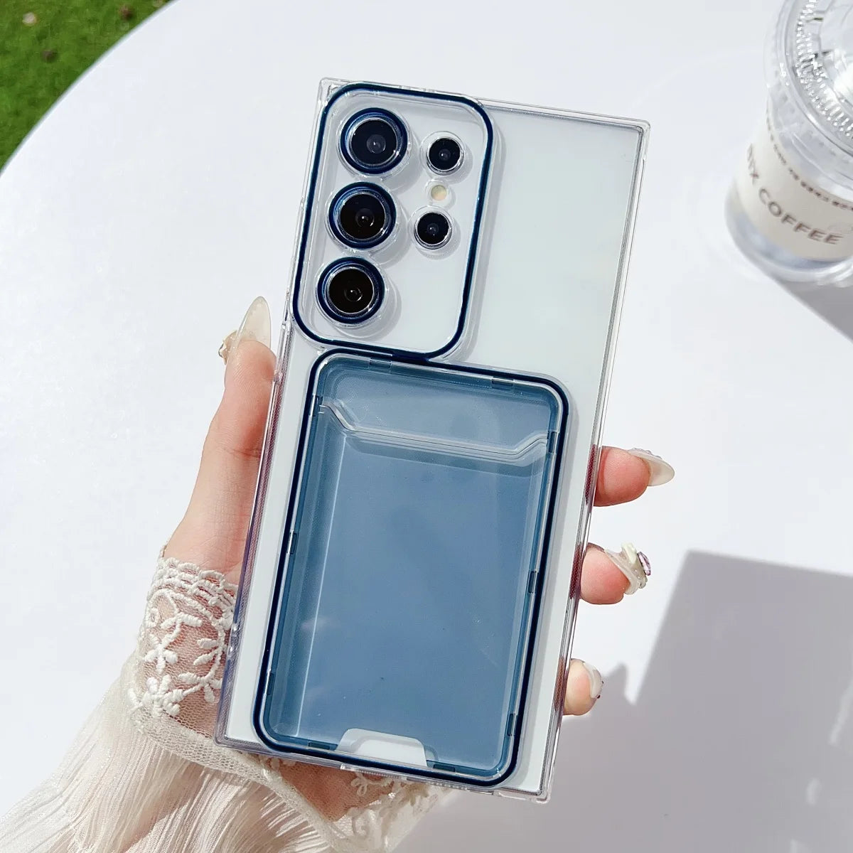 Luxury Wallet Card Holder Transparent Case For Samsung Galaxy S25 S24 S23 S22 Ultra Photo Pocket Soft Silicone Shockproof Cover