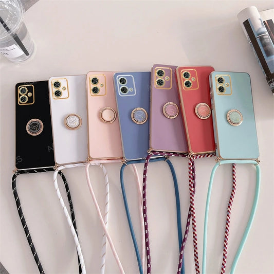 G 84 54 Luxury Plating Crossbody Lanyard Case For Motorola Moto G54 G84 5G Ring Holder Back Cover