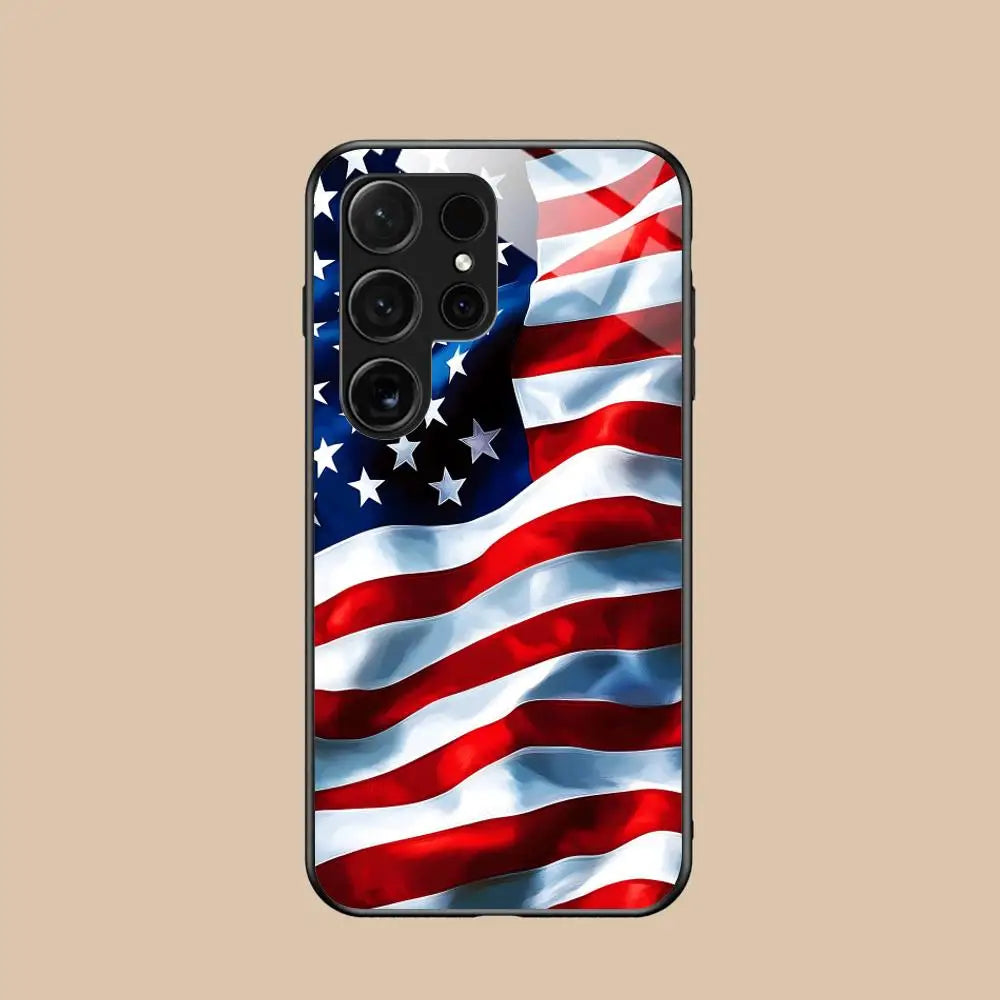 USA America Flag Mobile Cell Phone Case for Samsung Galaxy S26 S25 S24 S23 S22 S21 S20 Note20 Plus FE Ultra Glass Colorful Cover