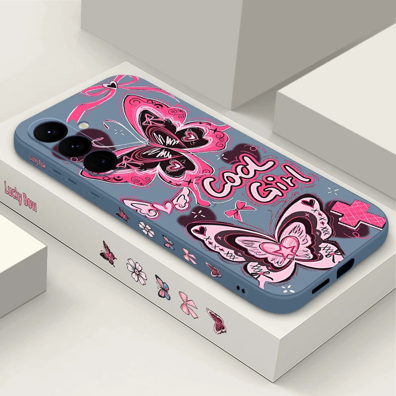 Cool Girl Butterfly Case For Samsung Galaxy S25 Edge S24 Ultra S23 S22 Plus S21 FE A15 A35 A55 A16 A54 A36 A56 A17 5G Capa Funda