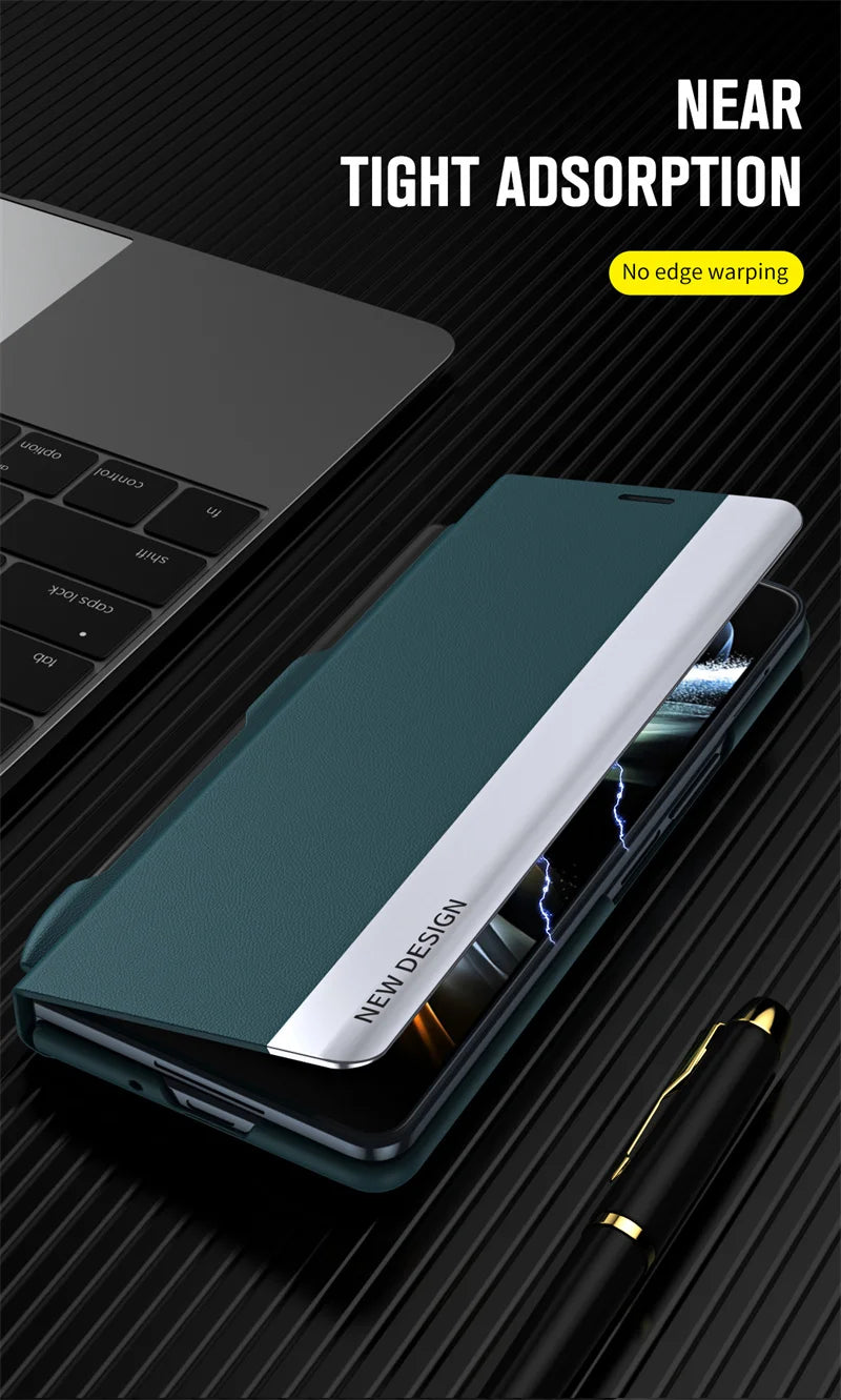 With S Pen & Pen Slot PU Leather Electroplating Holder Phone Case For Samsung Galaxy Z Fold 6 5 4 3 5G Fold6 Magnetic Flip Cover
