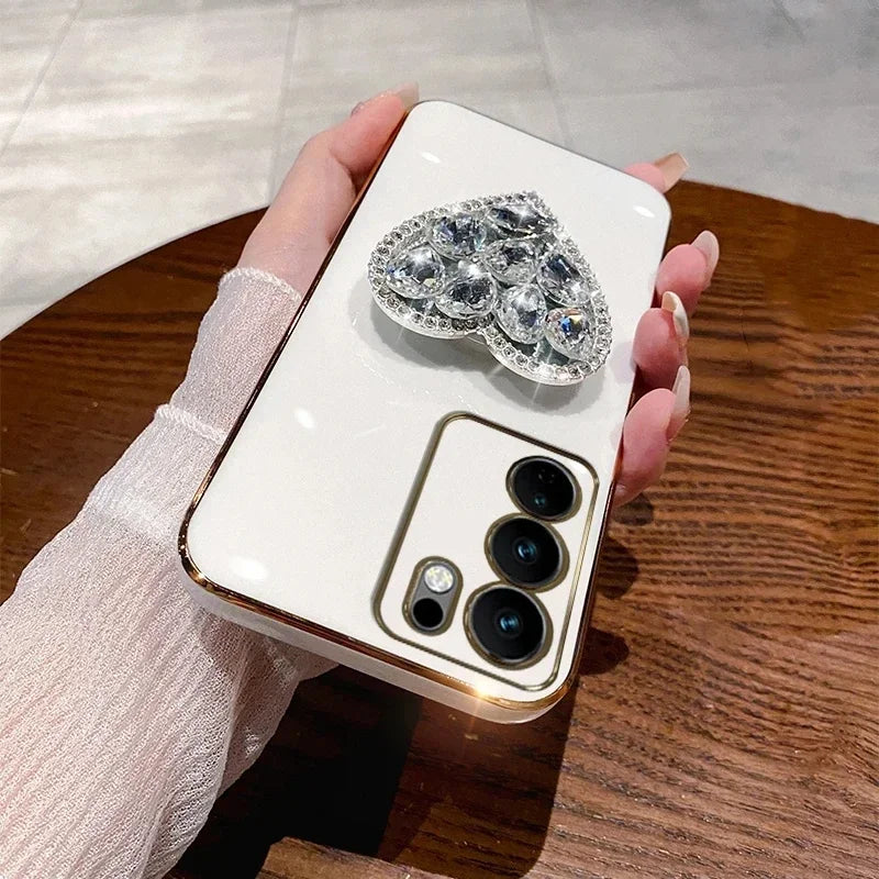 Fashion Diamond Heart Case For Motorola MOTO Edge 50 Edge50 Fusion Pro S50 Neo MOTOG G Play Stylus Plating Bracket Cover Caqa