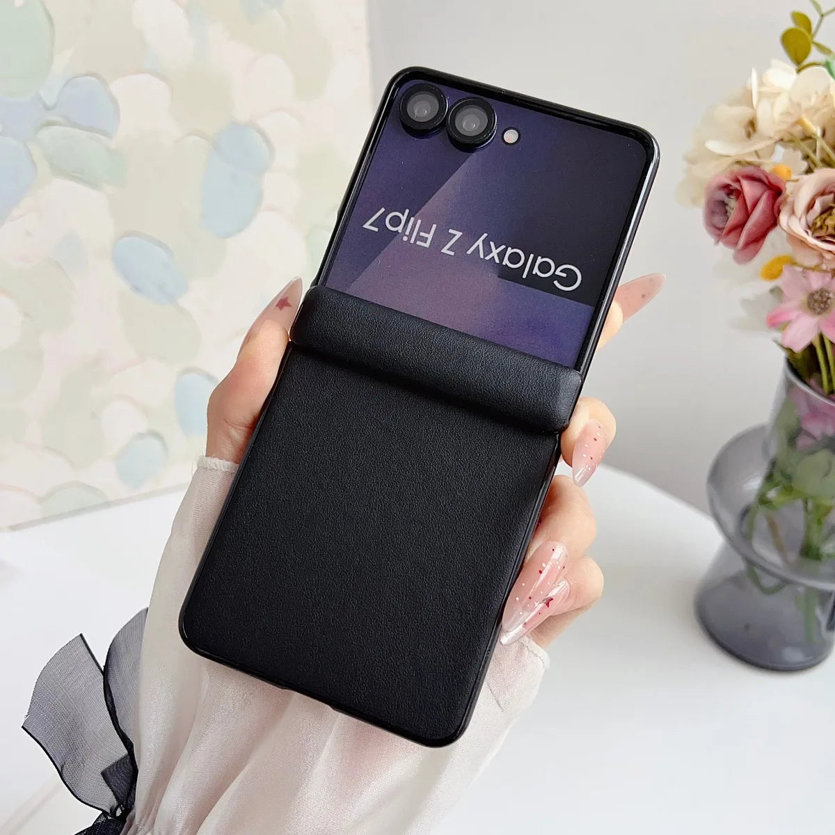 Luxury Leather Solid Color Matte Case for Samsung Galaxy Z Flip 8 7 6 5 Flip8 Flip7 Flip6 Shockproof Cover for Samsung Zflip7 FE