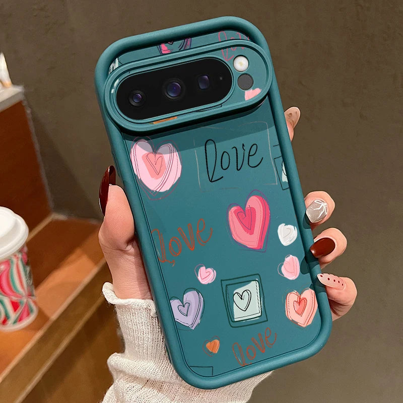 Love Heart Pattern Soft Case For Google Pixel 8A 8 Pro 9 Pro XL Shockproof Candy Color TPU Silicone Phone Cover For Pixel 9 Pro