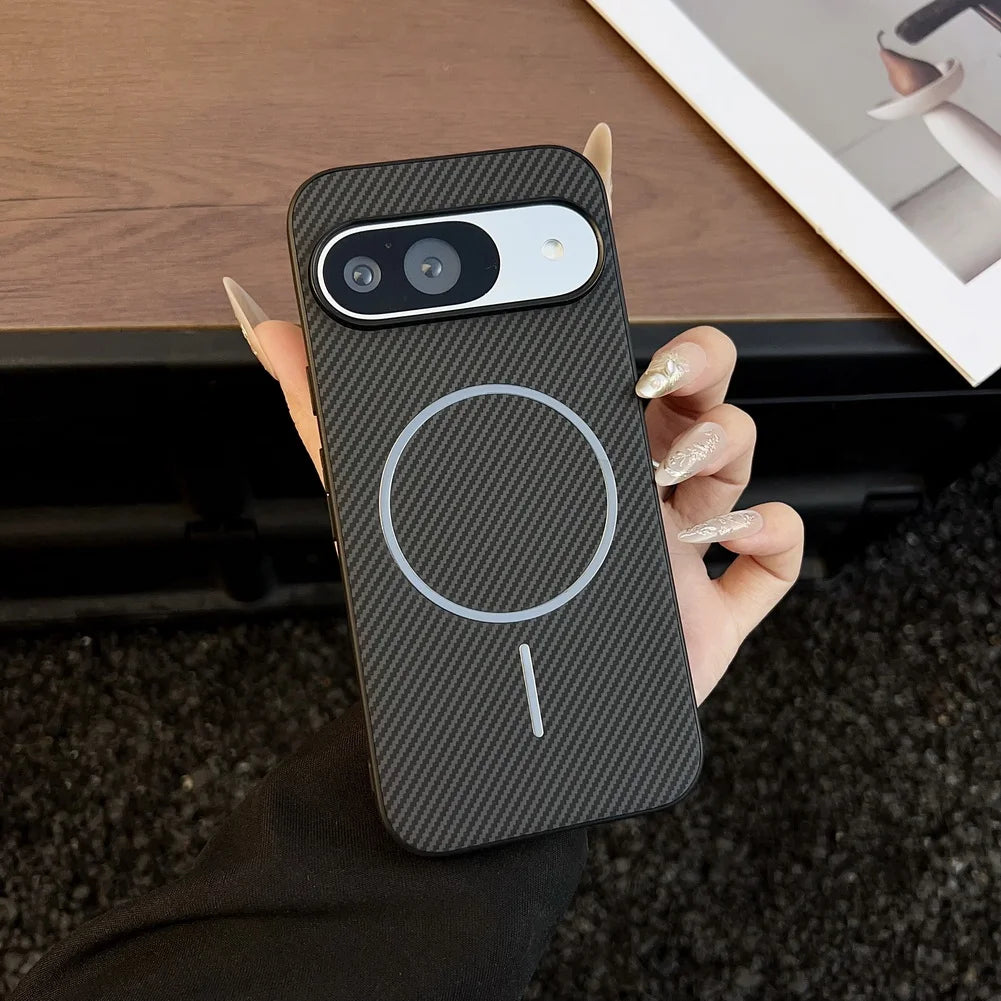Carbon Fiber Grain Plain Leather Built-in Thin Magnetic Ring Case For Pixel 10 Pro XL Google Pixe10 Pro protect Cover