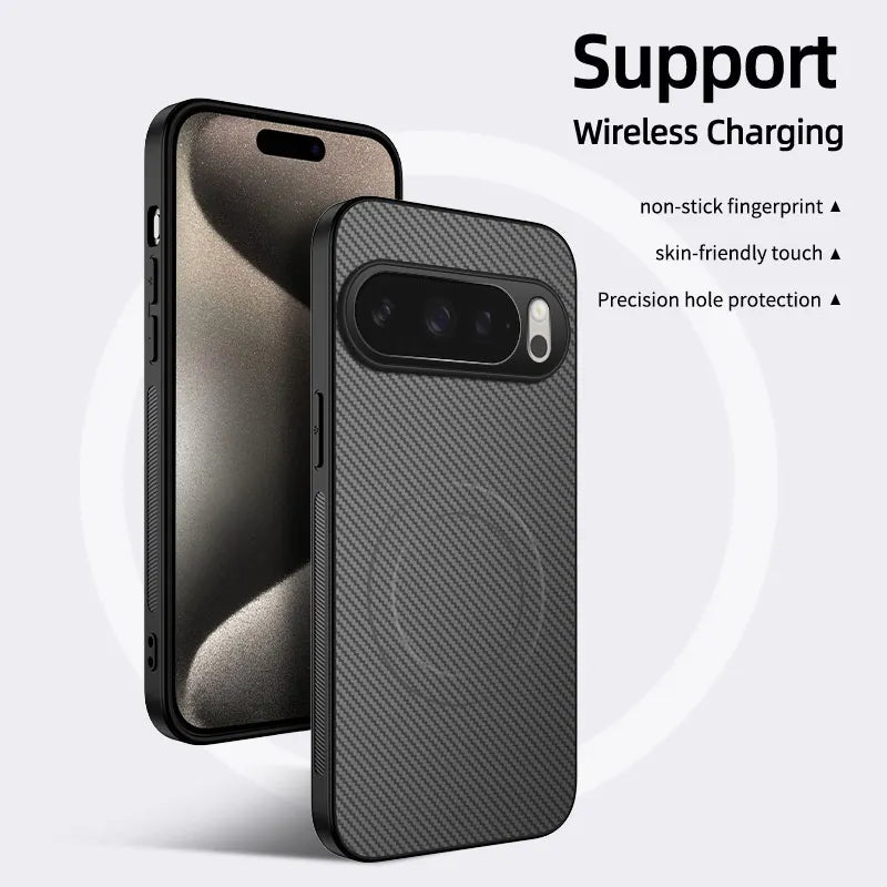 For Magsafe Magnetic Luxury Solid Color Carbon Fiber Phone Case For Google Pixel 10 Pro XL 6 7 8 9 A Pro XL Bumper Back Cover