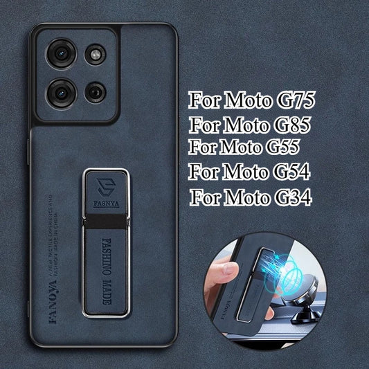 Sheepskin Leather Case for Moto G75 5G G85 G55 G35 G45 G15 G05 G34 E15 Matte Stand Holder Protection Silicone Frame Back Cover