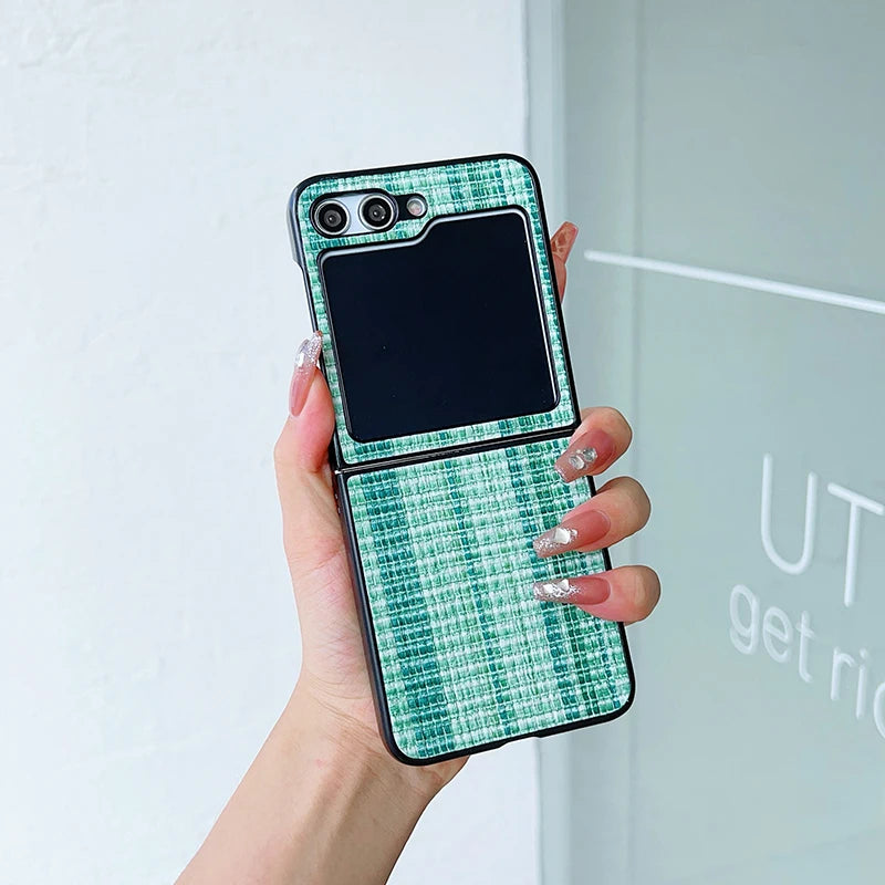 Retro Woven Pattern Phone Case For Samsung Galaxy Z Flip 6 5 4 3 Hard Plastic Folding Cover For Samsung Z Flip6 Flip5 Flip4 Bag
