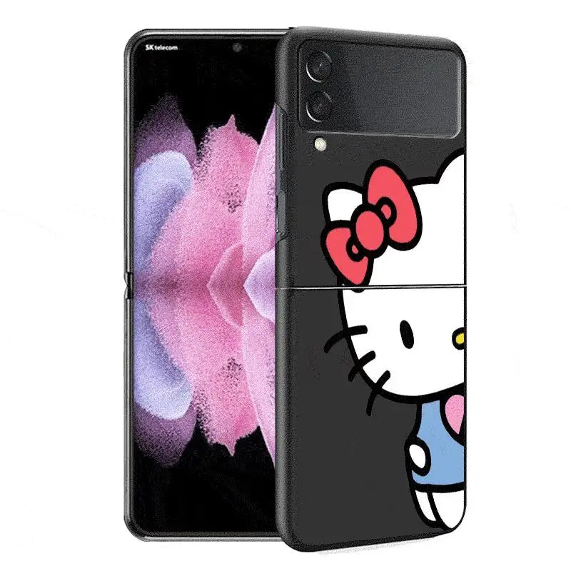 Cute HelloKitty Case for Samsung Galaxy Z Flip 4 3 5 5G Flip Shockproof Capa 6.7 Inches Black Hard PC ZFlip 4 Phone Cover