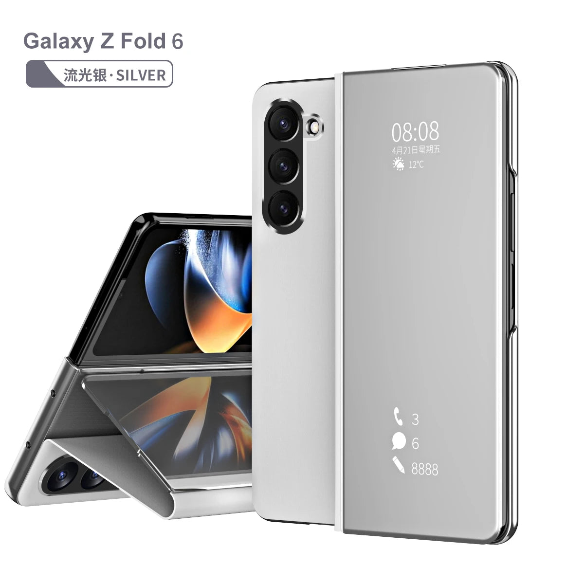 Magnetic Mirror Clear luxury Phone Case for Samsung Galaxy Z Fold 6 5 4 3 5G Fold6 Fold5 Smart Window PU Leather Case Full Cover