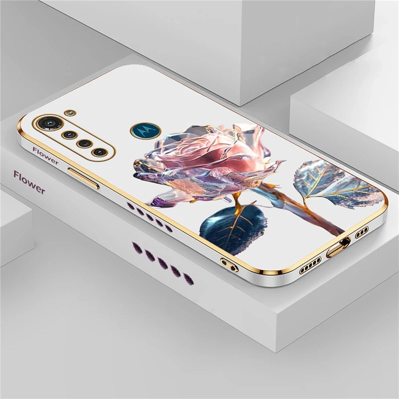 Luxury Plating Flower Case For Moto G8 Power Lite G9 Play E7 Plus Edge20 G30 G52 G22 G60 G40 Fusion Silicone Shockproof Cover