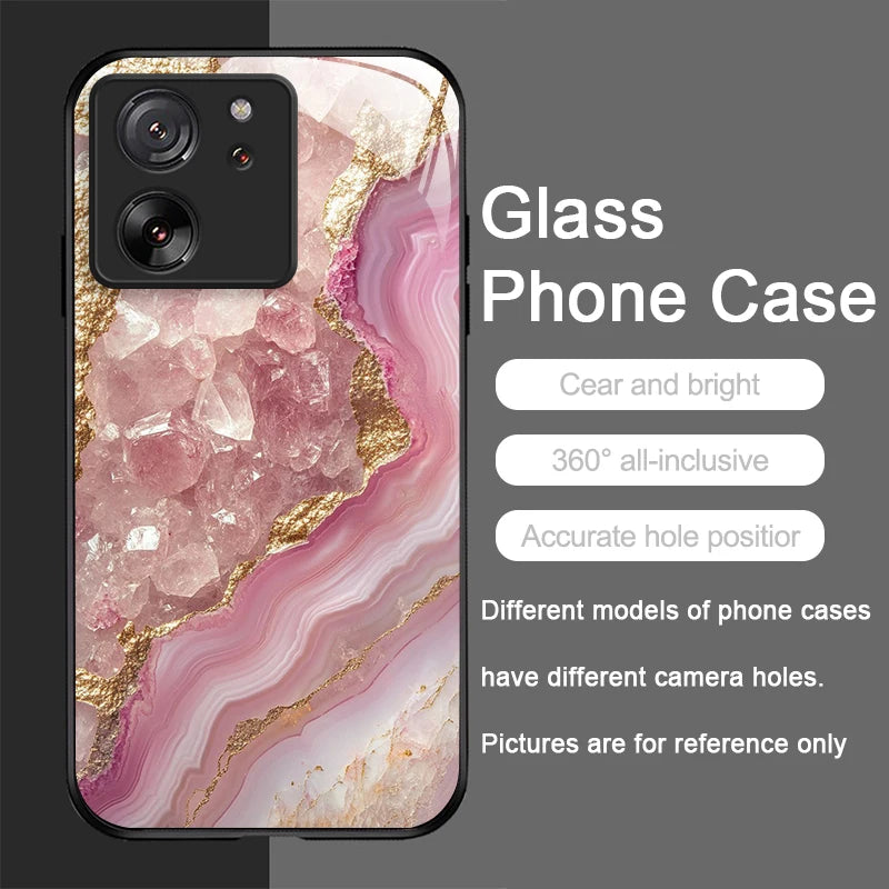 Luxury Marble Gem Pattern Tempered Glass Phone Case for Motorola Moto G85 G84 G75 G55 G24 5G Edge 50 Fusion 40 Neo 30 Pro Cover