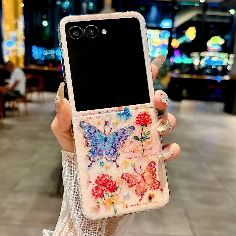 Fashion Pink Butterfly Case For Motorola Razr 60 50 Ultra Razr+ 2025 50Ultra 2-piece Set Aesthetic Flower Shockproof Cover Funda