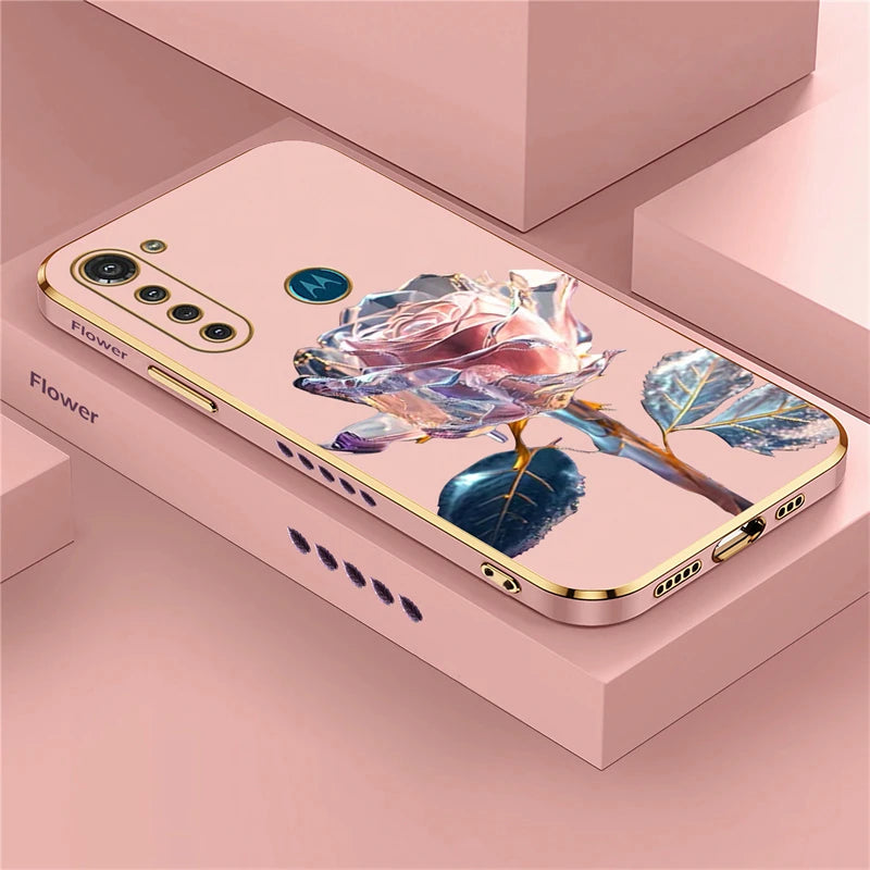 Luxury Plating Flower Case For Moto G8 Power Lite G9 Play E7 Plus Edge20 G30 G52 G22 G60 G40 Fusion Silicone Shockproof Cover