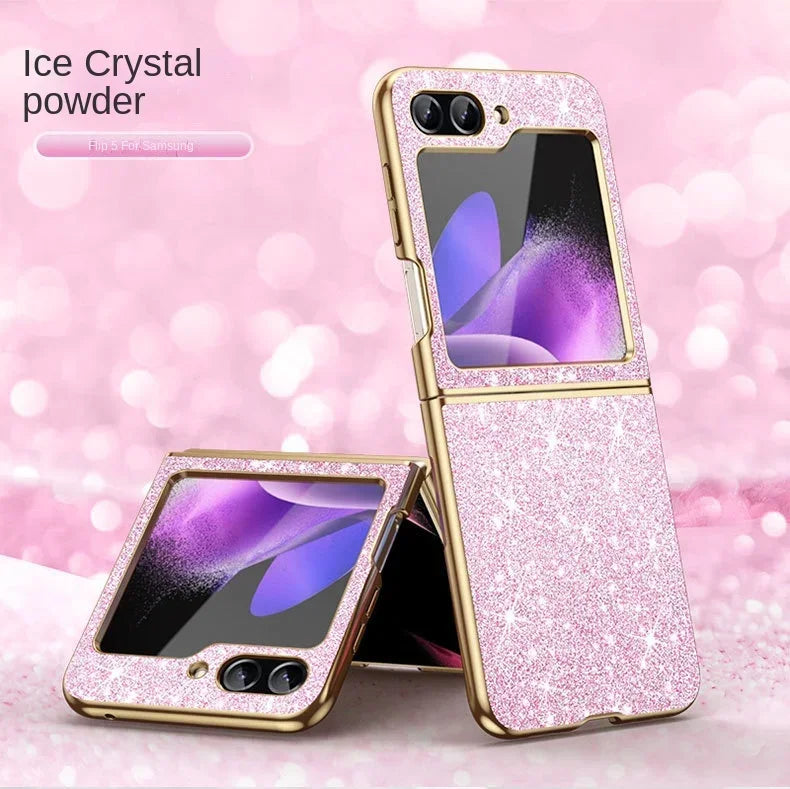 Plating Bling Glitter Phone Case For Samsung Galaxy Z Flip 7 fe 6 5 4 Flip6 Flip5 Flip7 5G Hard Plastic Protective Cover