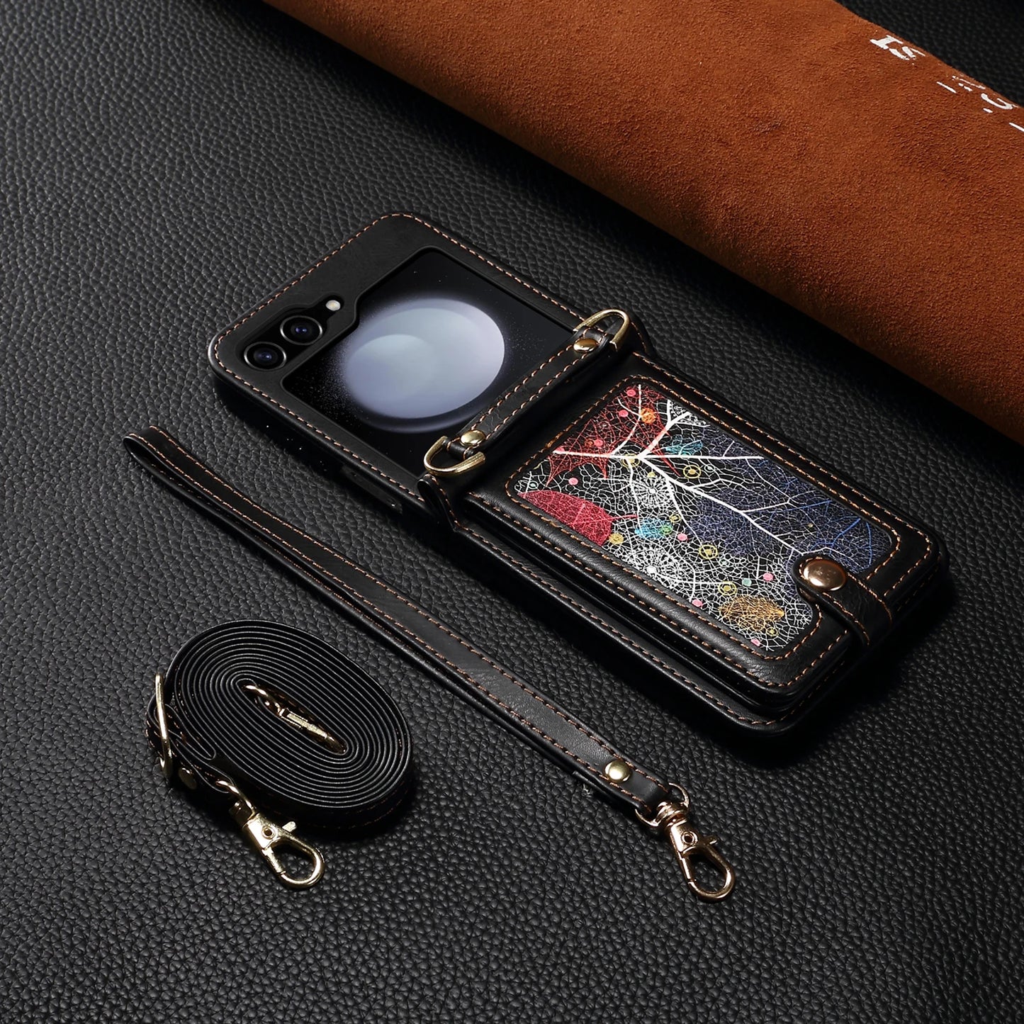 Crossbody Bag Fashion Leather Phone Case For Samsung Galaxy Z Flip 6 5 4 3 Flip5 Flip4 Flip3 5G Long Lanyard Wallet Card Cover