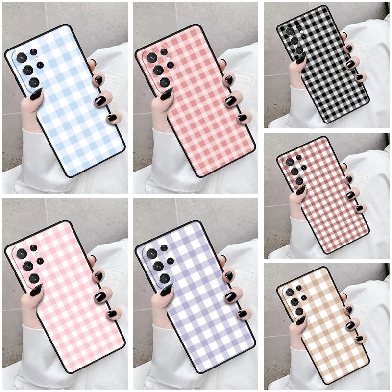Phone Case For Samsung Galaxy S24 S23 S21fe S22 Ultra Plus Note 10 20 S8 S9 S10 Cover Pastel Gingham