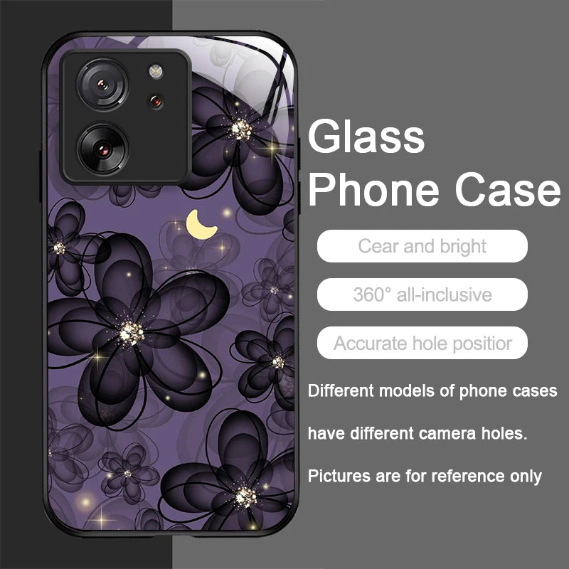 Tempered Glass Phone Case for Motorola Moto G85 G84 G75 G55 G24 Edge 50 Fusion 40 Neo 30 Pro Luxury Black Rose Flower Hard Cover