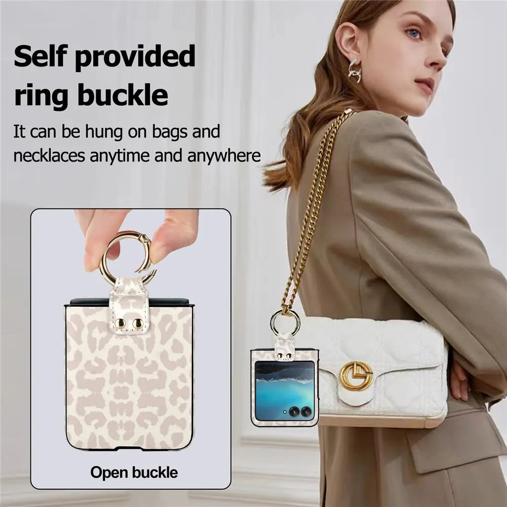 Fashion Leopard Print Leather Ring Case For Motorola MOTO Razr 40 Ultra Razr40 Slim Cover Fundas
