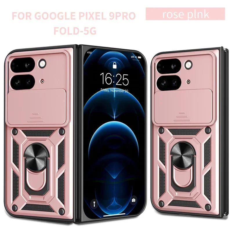 For Google Pixel 9 Pro Fold 5G Phone Case Shockproof Car Magnet Ring Armor Protection Silicone Stand Holder Back Cover Cases