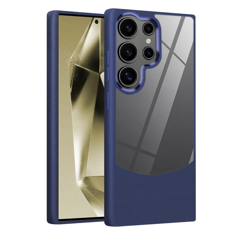 Leather+Acrylic Shockproof Phone Case For Samsung Galaxy S25 S24 S23 FE S22 Ultra A55 A54 A05S A16 A25 A35 A35 A56 A15 A34 Cover