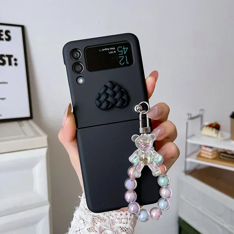 Cute Bear Colorful Beads Bracelet Case For Motorola Razr 40 Ultra 50 Ultra 2023 Plus 2024 Plus Candy Color Heart Hard PC Cover