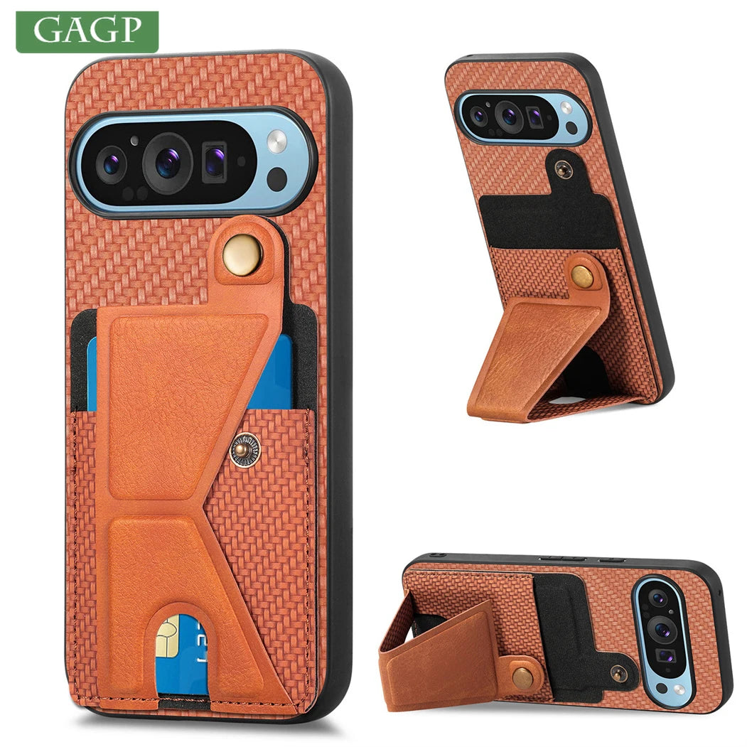 Fabric Leather Wallet Bracket Case For Google Pixel 9 8 7 6 Pro 8A 7A 6 A 9Pro Card Slot Bag Magnetic Folding Stand Holder Cover