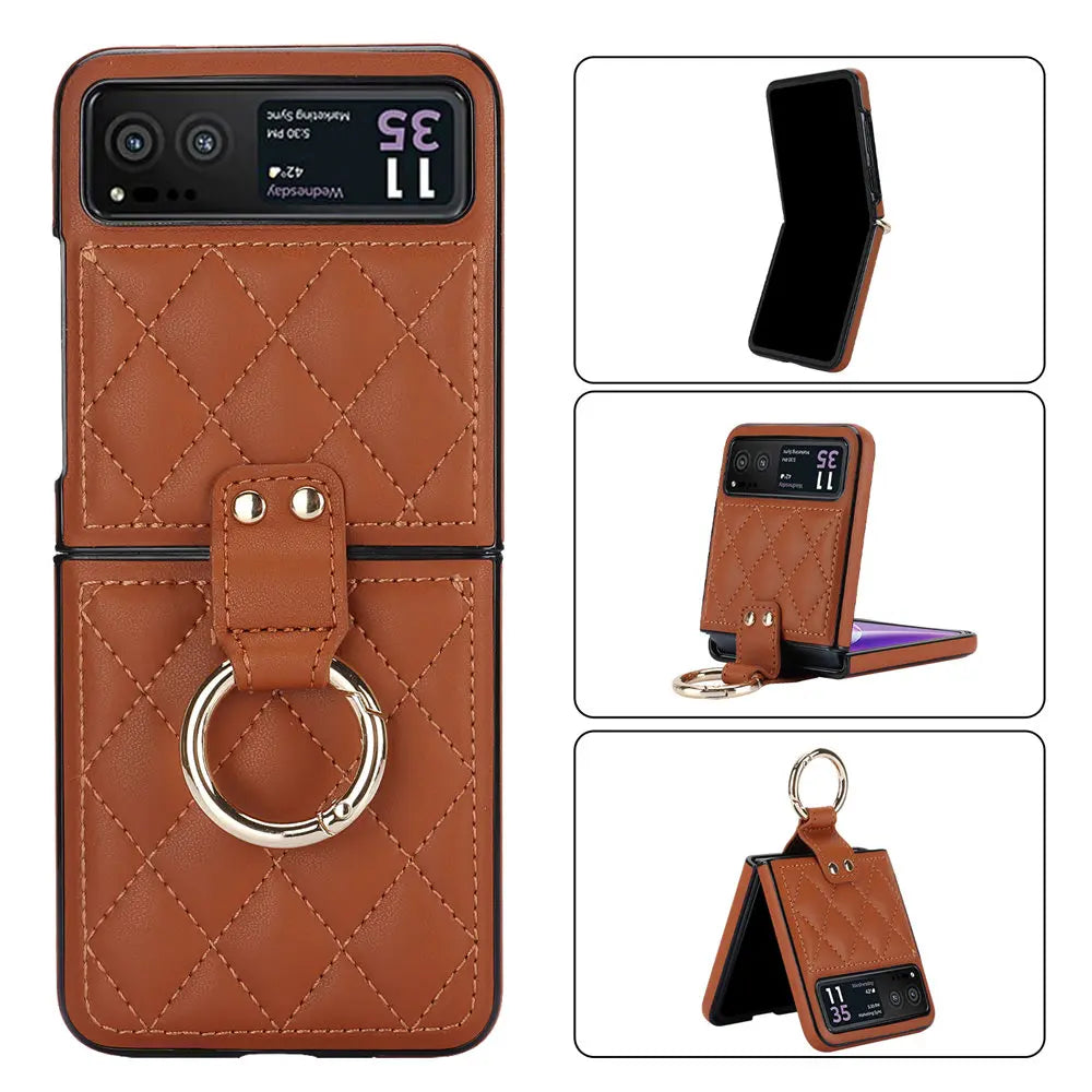 Fashion Leopard Print Leather Ring Case For Motorola MOTO Razr 40 Ultra Razr40 Slim Cover Fundas
