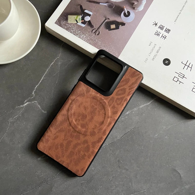 Magnetic Leather Case for Motorola Moto Edge 50 Ultra Fushion Pro G Play Power Stylus 2024 Cover Leopard Floral Mag-safe  Shell